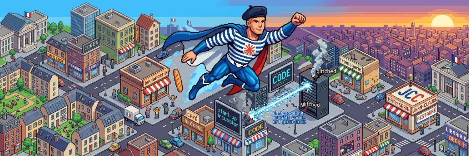Jean-Claude CODE survolant sa ville pixelart
